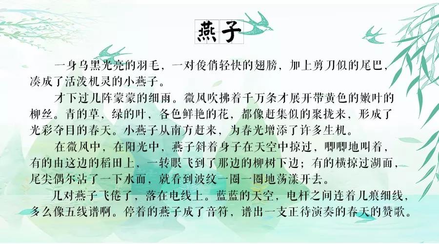 熟读几遍课文,不难判断出整篇文章的主题关键词是 燕子.